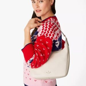 NWT Kate Spade Leila Cream/White Pebbled Leather Shoulder Bag